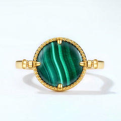 Rotatable Double Sided Natural Malachite Disc Sterling Silver Ring