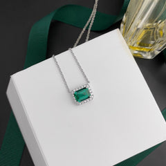 (1.0CT) Lab-Created Emerald 5*7mm Vintage Silver Necklace for Women