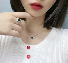 (1.0CT) Lab-Created Emerald 5*7mm Vintage Silver Necklace for Women