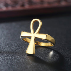 Egyptian Ankh Cross Polished Titanium Steel Ring for Men