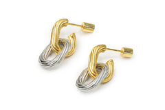 Golden and Silver Dual Colour Buckle Drop Earrings