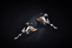 Crane Enamel Silver Drop Earrings for Women