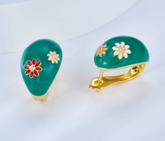 Enamel Dasiy Flower Oval Shape Stud Earrings