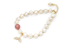 Mermaid Pendant Freshwater Pearls Golden Bracelet