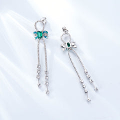 Enamel Bow Green Zircon Drop Earrings