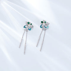 Enamel Firefly Pearl Tassels Drop Earrings