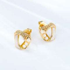 White Moonlight Pearl Enamel Studs Earrings