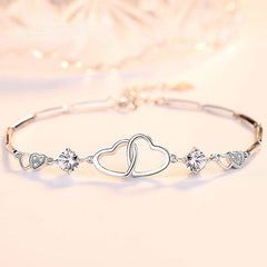 Hollow Heart Buckle with Zircon Silver Bracelet for Women