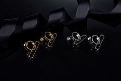 Metal Circle Black Enamel Stud Earrings