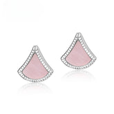 Pink Mother of Pearl Geometry Triangle Sterling Silver Stud Earrings