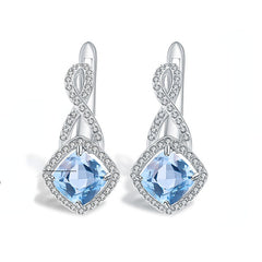 European Colourful Gemstone Soleste Halo Square Silver Studs for Women