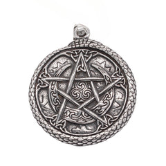 Pentagram Snake Edge Round Titanium Steel Pendant for Men