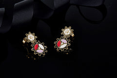 Enamel Gear Wheel Drop Earrings
