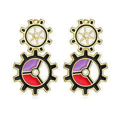 Enamel Gear Wheel Drop Earrings