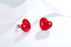 Red Heart Balloon Enamel Silver Stud Earrings