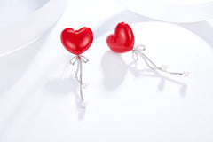 Enamel Red Heart Pearl Earrings