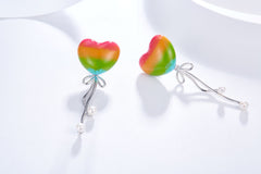 Enamel Colourful Heart Pearl Earrings