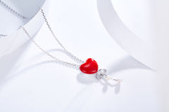 Enamel Red Heart Pearl Necklace