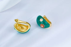 Enamel Dasiy Flower Oval Shape Stud Earrings