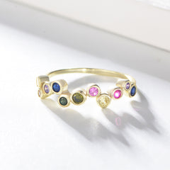 Rainbow Zircon Beading Design Sterling Silver Ring