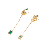 Rectangle Green Topaz Enamel Tassel Drop Earrings