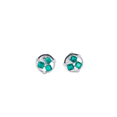 Emerald Colour Circular Enamel Studs for Women
