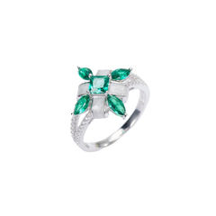 Emerald Colour Clover Enamel Ring for Women