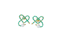 Enamel Heart Shape Paper Clip Pearl Stud Earrings