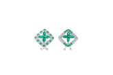 Green Topaz Cross Enamel Square Stud Earrings