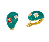 Enamel Dasiy Flower Oval Shape Stud Earrings