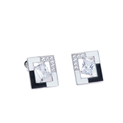 Black White Enamel Rectangle Studs