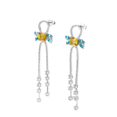 Enamel Bow Yellow Zircon Drop Earrings