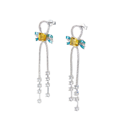 Enamel Bow Yellow Zircon Drop Earrings