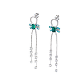 Enamel Bow Green Zircon Drop Earrings