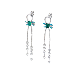 Enamel Bow Green Zircon Drop Earrings