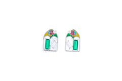 Colourful Window Enamel Silver Stud Earrings