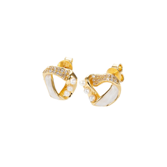 White Moonlight Pearl Enamel Studs Earrings