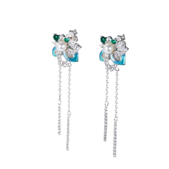 Enamel Firefly Pearl Tassels Drop Earrings
