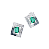 Black White Enamel Rectangle Green Zircon Studs