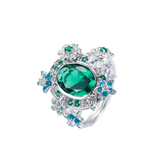 Oval Green Topaz Enamel Flower Ring