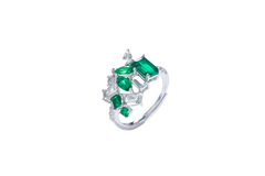 Emerald Colour Zircon Enamel Sliver Ring