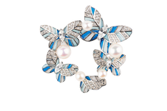 Enamel Butterflies Pearl Brooch Dual Use Necklace