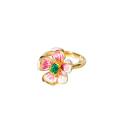 Golden Peach Blossom Enamel Ring for Women