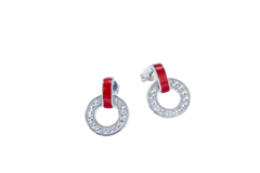 Circle Red Enamel Silver Stud Earrings