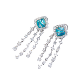 Blue Enamel Zircon Tassels Drop Earrings