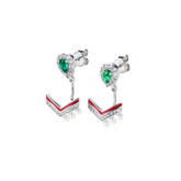 Green Spinel V Shape Pearl Enamel Drop Earrings