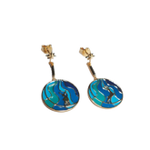 Deer Blue Enamel Circle Drop Earrings