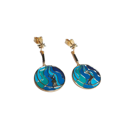 Deer Blue Enamel Circle Drop Earrings