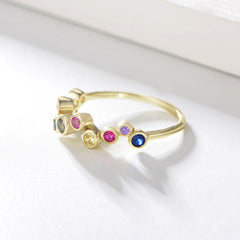 Rainbow Zircon Beading Design Sterling Silver Ring