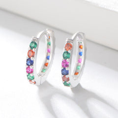 Whole Circle Colourful Zircon Silver Hoop Earrings for Women